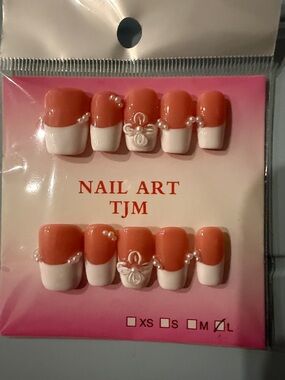 Peach & White Pearl Accent Press-On Nails